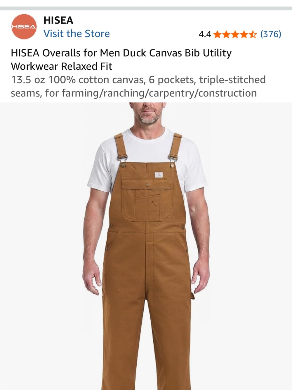 HISEA Men’s Duck Canvas Cargo Overalls in Brown - Utility Work Pants